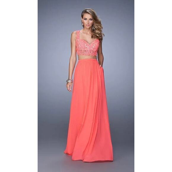 LA FEMME NWT $526 Two Piece Pink Grapefruit Sequined Dress Size 4
